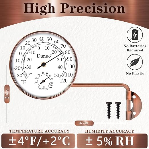 Outdoor Thermometer - Weatherproof & Decorative Outside Temperature Gauge for Window, Greenhouse Accessories and Patio