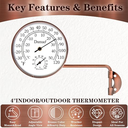 Outdoor Thermometer - Weatherproof & Decorative Outside Temperature Gauge for Window, Greenhouse Accessories and Patio