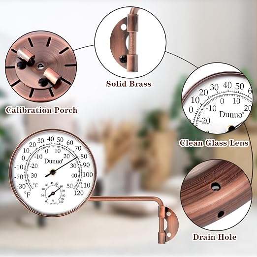 Outdoor Thermometer - Weatherproof & Decorative Outside Temperature Gauge for Window, Greenhouse Accessories and Patio