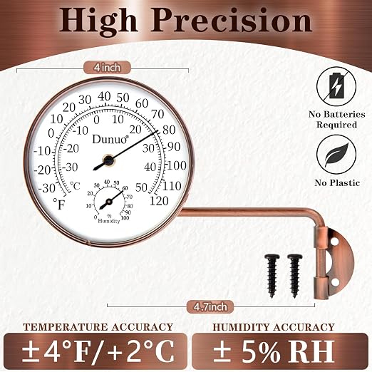 Outdoor Thermometer - Weatherproof & Decorative Outside Temperature Gauge for Window, Greenhouse Accessories and Patio