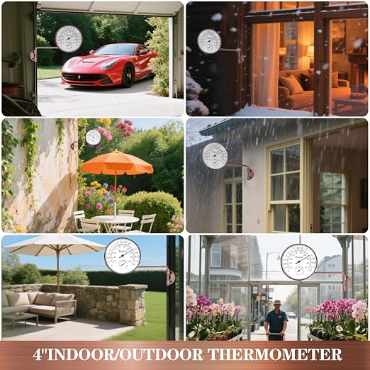 Outdoor Thermometer - Weatherproof & Decorative Outside Temperature Gauge for Window, Greenhouse Accessories and Patio