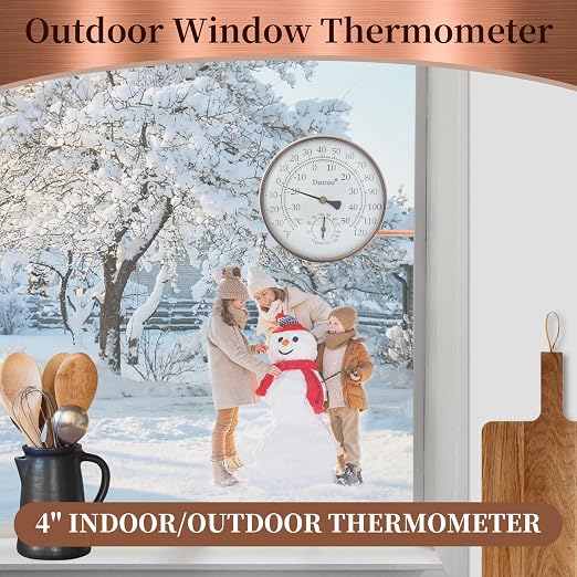 Outdoor Thermometer - Weatherproof & Decorative Outside Temperature Gauge for Window, Greenhouse Accessories and Patio