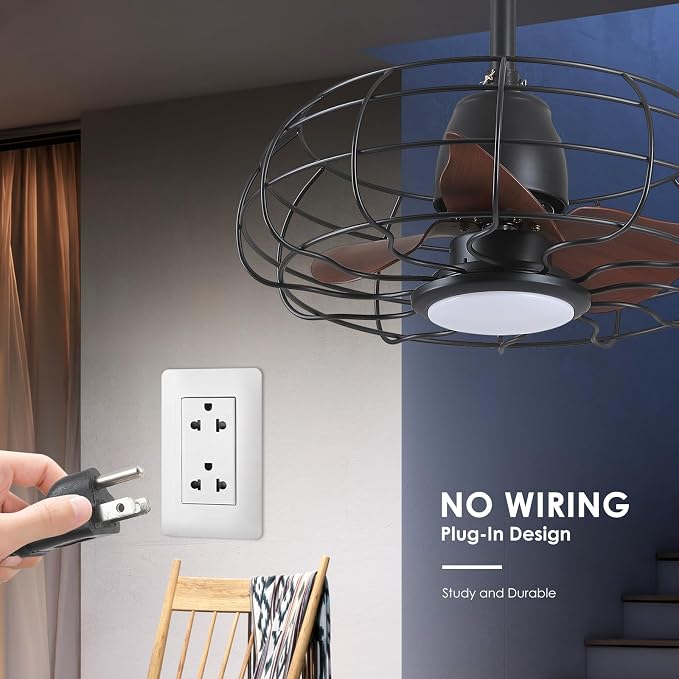 Outdoor Waterproof Ceiling Fan - 20" Caged Ceiling Fans with LED Lights, Reversible AC Motor, Low Profile Industrial Fan