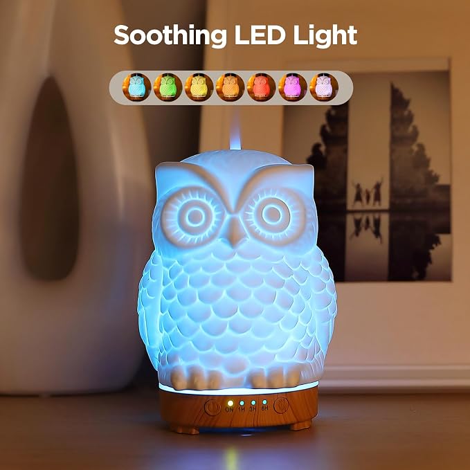 Owl Ceramic Aromatherapy Diffuser 160ml Stone ultrasonic Cool Mist Scent Essential Oil Diffuser Humidifier with Intermittent
