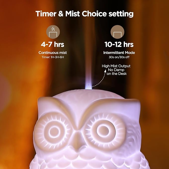 Owl Ceramic Aromatherapy Diffuser 160ml Stone ultrasonic Cool Mist Scent Essential Oil Diffuser Humidifier with Intermittent