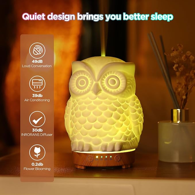 Owl Ceramic Aromatherapy Diffuser 160ml Stone ultrasonic Cool Mist Scent Essential Oil Diffuser Humidifier with Intermittent