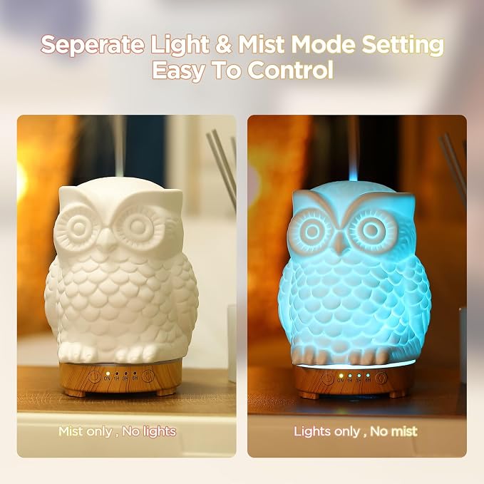 Owl Ceramic Aromatherapy Diffuser 160ml Stone ultrasonic Cool Mist Scent Essential Oil Diffuser Humidifier with Intermittent