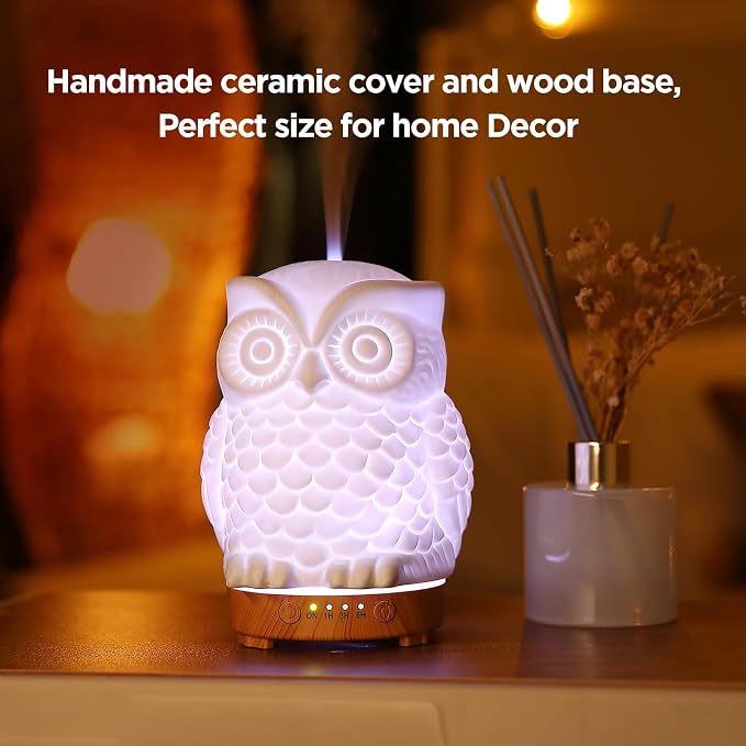Owl Ceramic Aromatherapy Diffuser 160ml Stone ultrasonic Cool Mist Scent Essential Oil Diffuser Humidifier with Intermittent