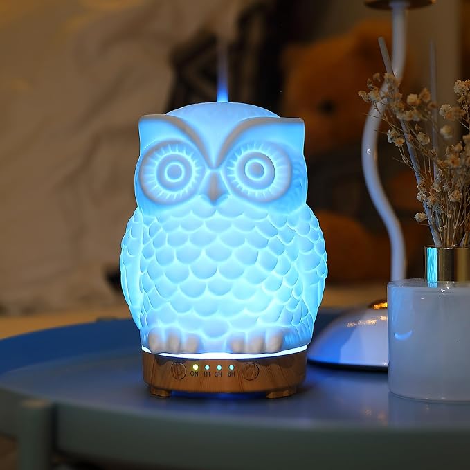 Owl Ceramic Aromatherapy Diffuser 160ml Stone ultrasonic Cool Mist Scent Essential Oil Diffuser Humidifier with Intermittent