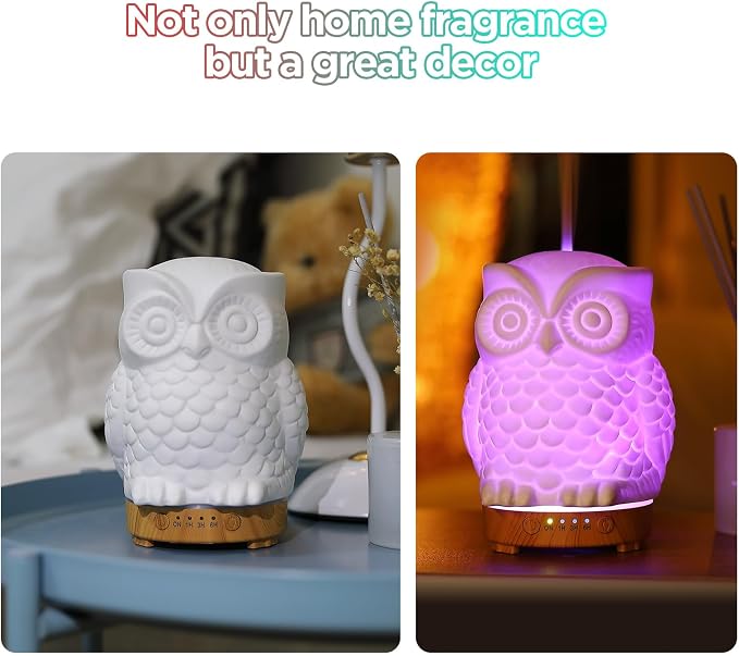 Owl Ceramic Aromatherapy Diffuser 160ml Stone ultrasonic Cool Mist Scent Essential Oil Diffuser Humidifier with Intermittent