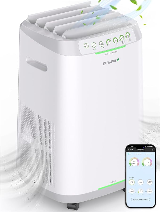 OxyPure ZERO Air Purifier with Washable and Reusable Bio Guard Tech Air Filter, Large Room Up to 2002 Ft2, Air Quality