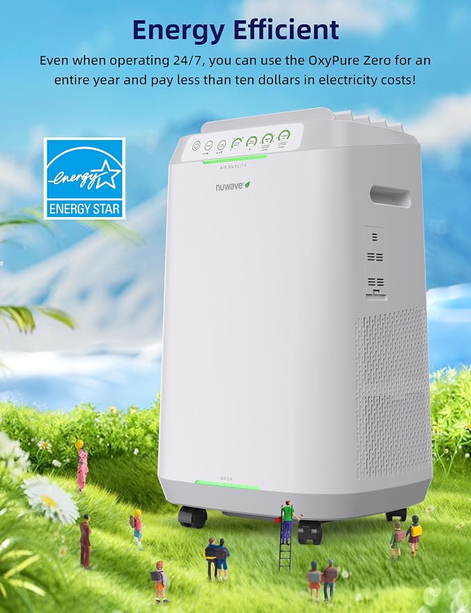 OxyPure ZERO Air Purifier with Washable and Reusable Bio Guard Tech Air Filter, Large Room Up to 2002 Ft2, Air Quality
