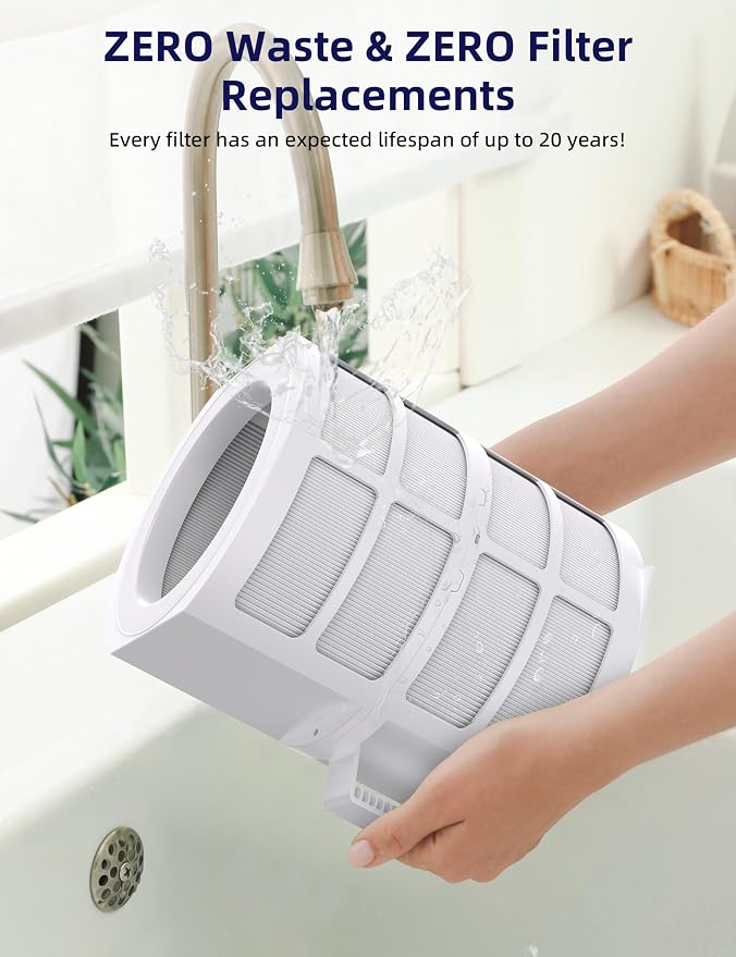 OxyPure ZERO Air Purifier with Washable and Reusable Bio Guard Tech Air Filter, Large Room Up to 2002 Ft2, Air Quality