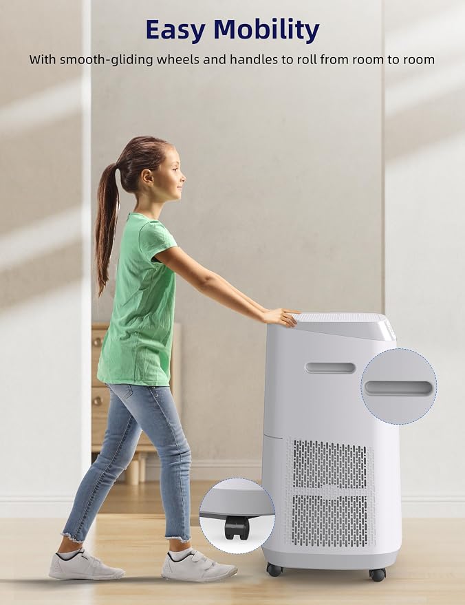 OxyPure ZERO Air Purifier with Washable and Reusable Bio Guard Tech Air Filter, Large Room Up to 2002 Ft2, Air Quality
