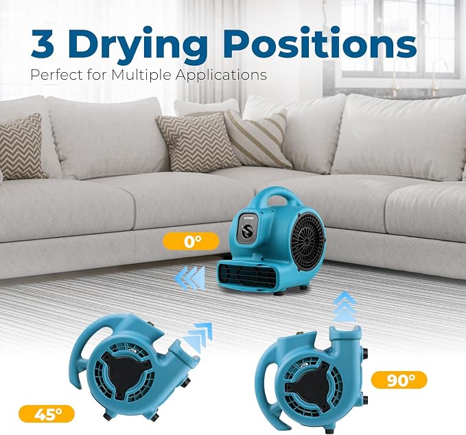 P-80 Mini Utility 600 CFM Centrifugal Air Mover, Floor Fan, Blower, Stackable, for Drying,Cooling, Ventilating, Home Use