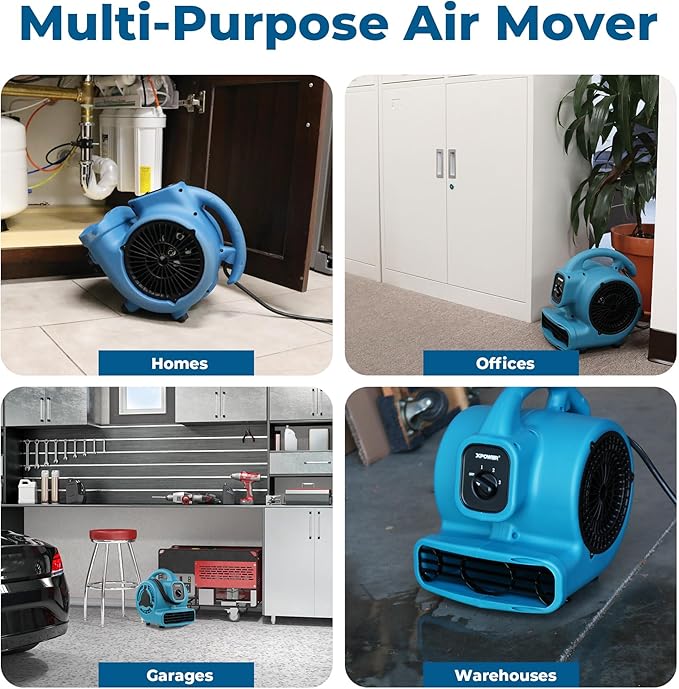 P-80 Mini Utility 600 CFM Centrifugal Air Mover, Floor Fan, Blower, Stackable, for Drying,Cooling, Ventilating, Home Use