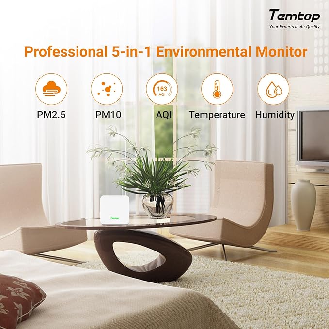 P1 Air Quality Monitor, PM2.5/PM10/Temperature/Humidity Sensor with Bluetooth App, AQI Tracking & Portable Design for Home