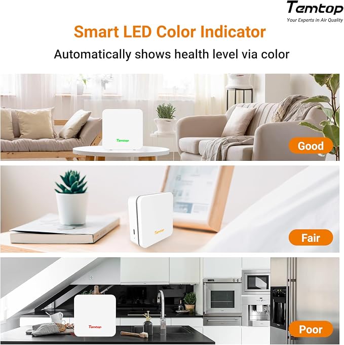 P1 Air Quality Monitor, PM2.5/PM10/Temperature/Humidity Sensor with Bluetooth App, AQI Tracking & Portable Design for Home