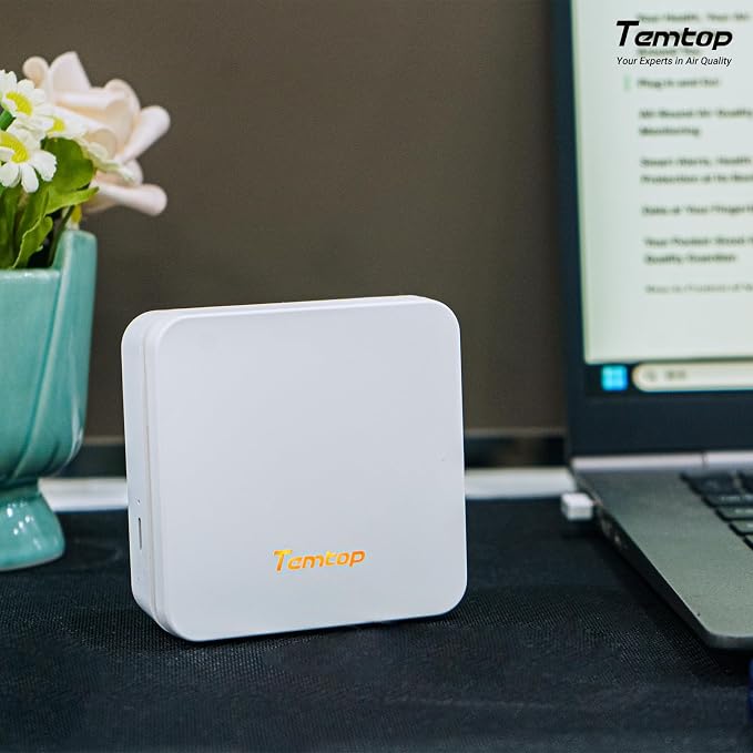 P1 Air Quality Monitor, PM2.5/PM10/Temperature/Humidity Sensor with Bluetooth App, AQI Tracking & Portable Design for Home