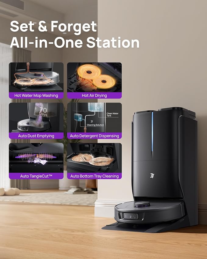 P10 Ultra Robot Vacuum and Mop Combo, 18,000 Pa Suction, Self-Emptying, Auto-Extending Edge Mopping, 140°F Hot-Water