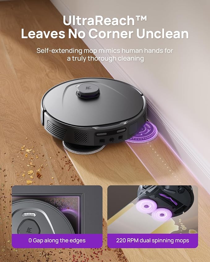 P10 Ultra Robot Vacuum and Mop Combo, 18,000 Pa Suction, Self-Emptying, Auto-Extending Edge Mopping, 140°F Hot-Water