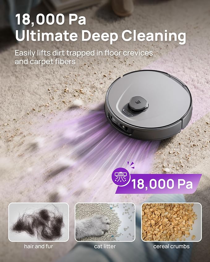 P10 Ultra Robot Vacuum and Mop Combo, 18,000 Pa Suction, Self-Emptying, Auto-Extending Edge Mopping, 140°F Hot-Water