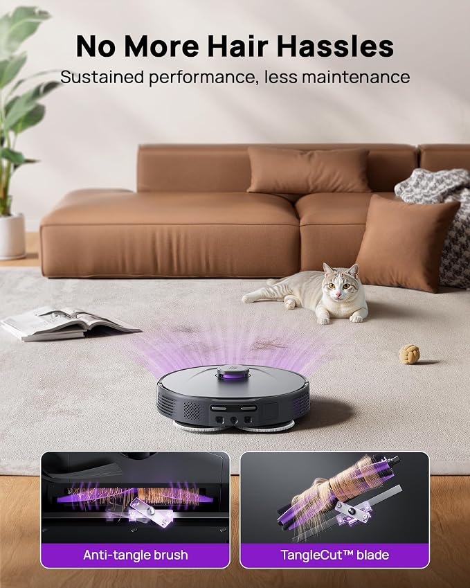 P10 Ultra Robot Vacuum and Mop Combo, 18,000 Pa Suction, Self-Emptying, Auto-Extending Edge Mopping, 140°F Hot-Water