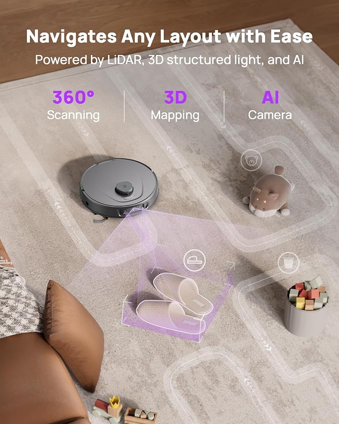 P10 Ultra Robot Vacuum and Mop Combo, 18,000 Pa Suction, Self-Emptying, Auto-Extending Edge Mopping, 140°F Hot-Water