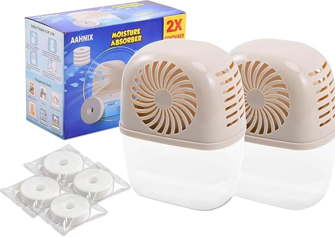 Pack of 2 Dehumidifiers Devices with 4 Pack Moisture Absorber Refills Tablets, 15.9oz- 7"H × 5.5"W Mini Dehumidifier,Bathroom