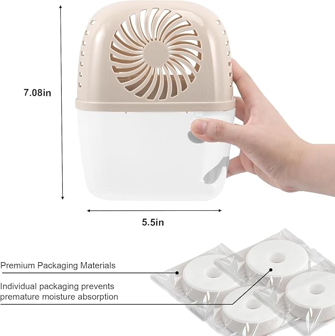 Pack of 2 Dehumidifiers Devices with 4 Pack Moisture Absorber Refills Tablets, 15.9oz- 7"H × 5.5"W Mini Dehumidifier,Bathroom