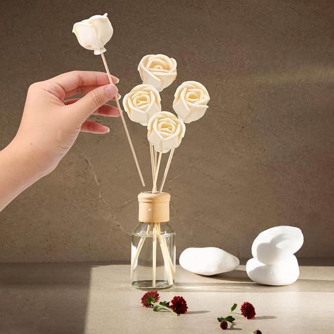 Pack of 5 Natural Rattan Reed Diffuser Sticks Set – 9Inch Decorative Flower Stick Diffusers for Home Office – Empty Fragrance