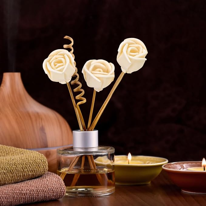 Pack of 5 Natural Rattan Reed Diffuser Sticks Set – 9Inch Decorative Flower Stick Diffusers for Home Office – Empty Fragrance
