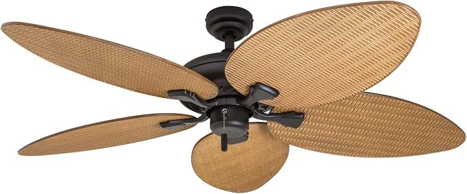Palm Island 52 Inch Tropical Indoor Outdoor Ceiling Fan, LED Light, 5 Palm Leaf Blades, Pull Chain Control, Quiet Motor