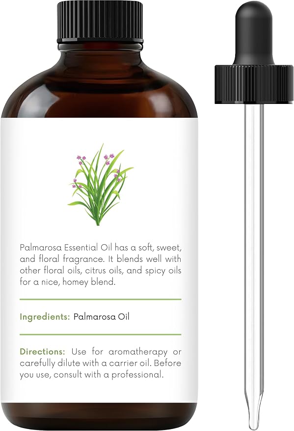 Palmarosa Essential Oil – 1 Fl Oz – 100% Pure and Natural – Premium Grade Essential Oil for Diffuser and Aromatherapy