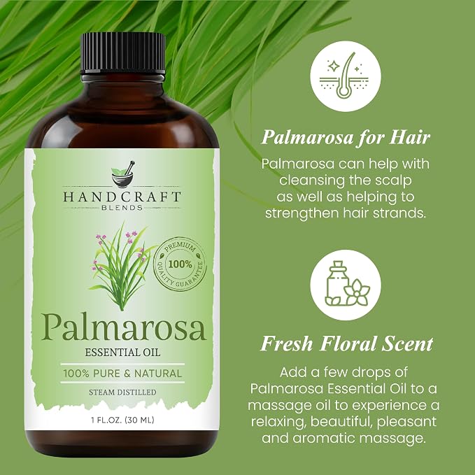 Palmarosa Essential Oil – 1 Fl Oz – 100% Pure and Natural – Premium Grade Essential Oil for Diffuser and Aromatherapy