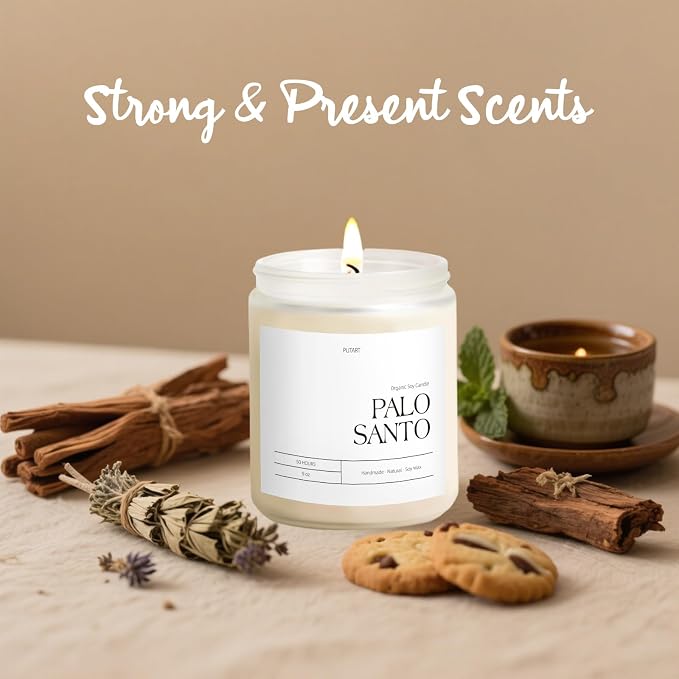 Palo Santo Highly Scented Candle for Home, 9oz Natural Soy Aromatherapy made from natural materials Candles with Essential