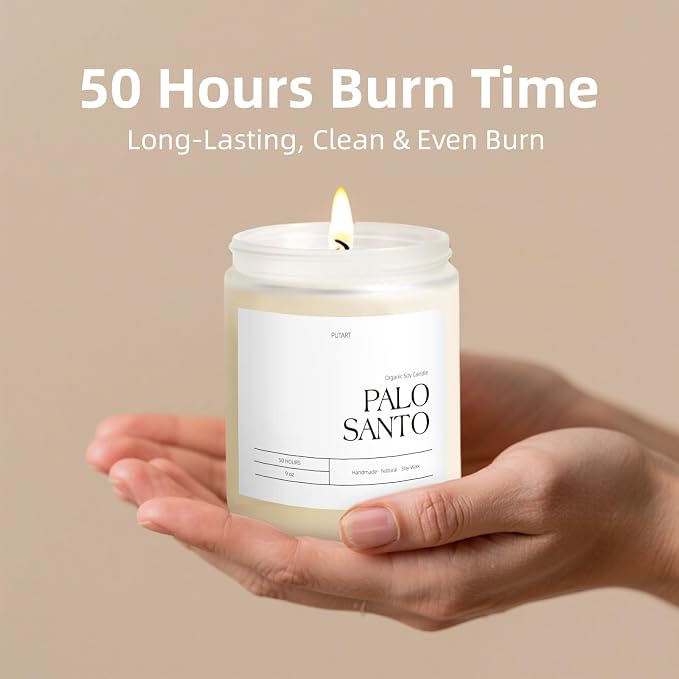 Palo Santo Highly Scented Candle for Home, 9oz Natural Soy Aromatherapy made from natural materials Candles with Essential
