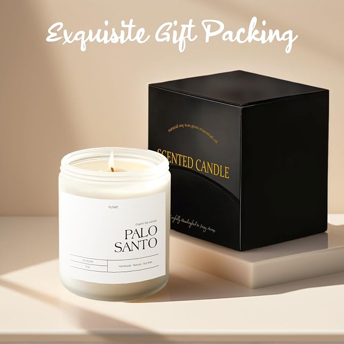Palo Santo Highly Scented Candle for Home, 9oz Natural Soy Aromatherapy made from natural materials Candles with Essential