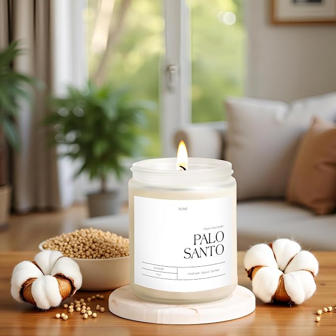 Palo Santo Highly Scented Candle for Home, 9oz Natural Soy Aromatherapy made from natural materials Candles with Essential