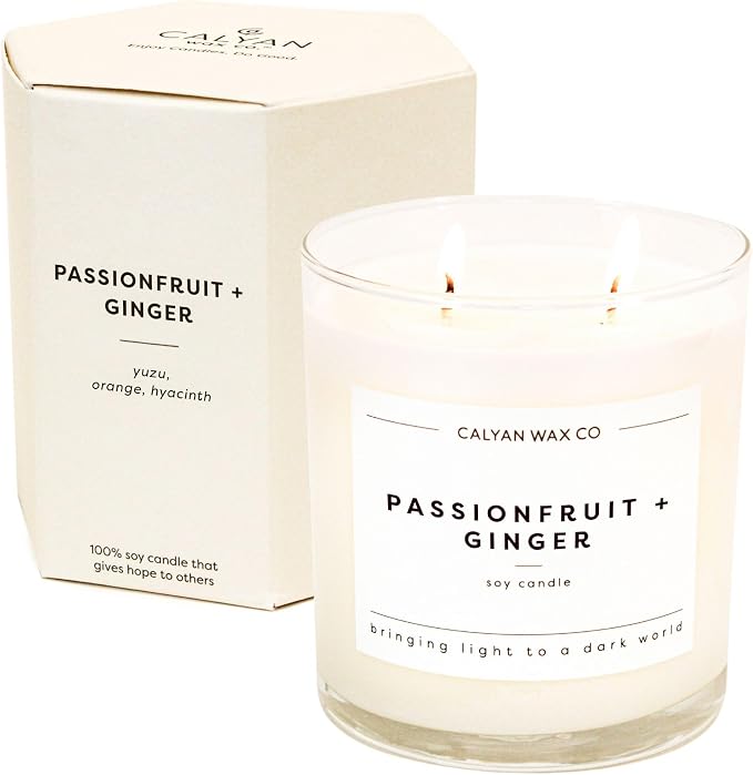 . Passionfruit & Ginger 2 Wick Scented Candle - 37 Hour Burn - Luxury made from natural materials Soy Wax, product image