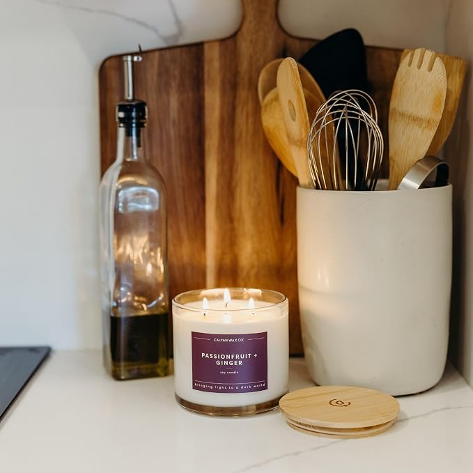 . Passionfruit & Ginger 3 Wick Scented Candle - 43 Hour Burn - Luxury 3 Wick Soy Candles, alternate product view 5