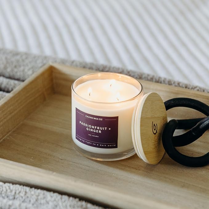 . Passionfruit & Ginger 3 Wick Scented Candle - 43 Hour Burn - Luxury 3 Wick Soy Candles, alternate product view 6