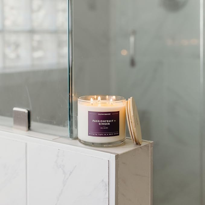 . Passionfruit & Ginger 3 Wick Scented Candle - 43 Hour Burn - Luxury 3 Wick Soy Candles, alternate product view 7