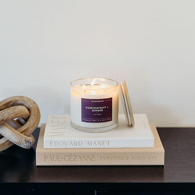 . Passionfruit & Ginger 3 Wick Scented Candle - 43 Hour Burn - Luxury 3 Wick Soy Candles, alternate product view 8
