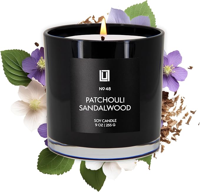 | Patchouli Sandalwood | Smells Like Wood & Musk | Luxury Scented Soy Jar Candle | Hand Poured in The USA |, product image