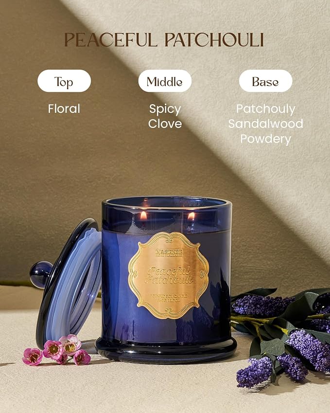 Peaceful Patchouli Soy Candles for Home Scented, Organic made from natural materials 2 Wick 12.7oz 75 Hour Long Lasting