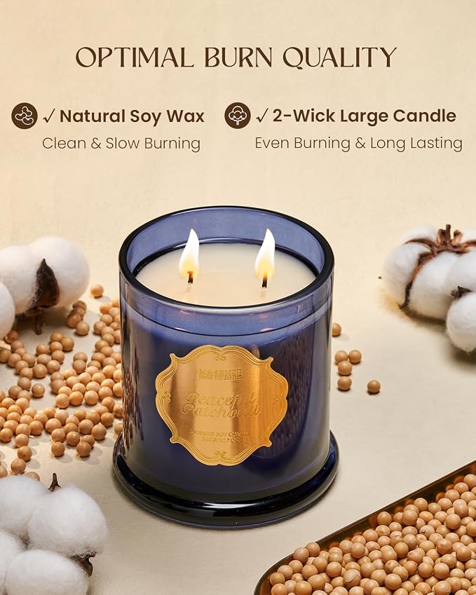 Peaceful Patchouli Soy Candles for Home Scented, Organic made from natural materials 2 Wick 12.7oz 75 Hour Long Lasting