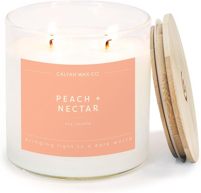 . Peach & Nectar 2 Wick Scented Candle - 37 Hour Burn - Luxury made from natural materials Soy Wax Candles, product image