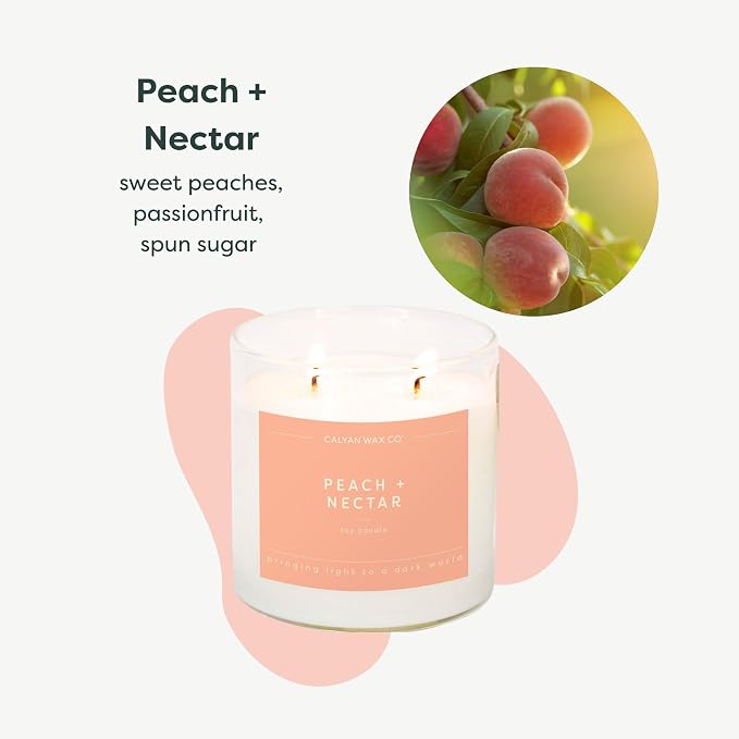 . Peach & Nectar 2 Wick Scented Candle - 37 Hour Burn - Luxury made from natural materials Soy Wax Candles, alternate product