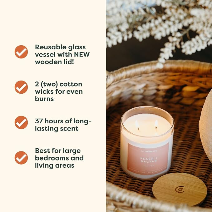 . Peach & Nectar 2 Wick Scented Candle - 37 Hour Burn - Luxury made from natural materials Soy Wax Candles, alternate product